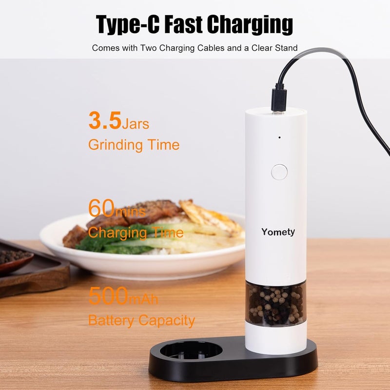 Yomety Electric Salt and Pepper Grinder Set - Rechargeable Salt and Pepper Shakers with Adjustable Coarseness, Automatic Salt and Pepper Grinder Set for Kitchen Accessories - Image 5